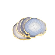 Kit Porta Copos em Ágata Natural Cristalizada tons azul borda banho Ouro 24k