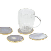 Kit Porta Copos em Ágata Natural Cristalizada tons azul borda banho Ouro 24k