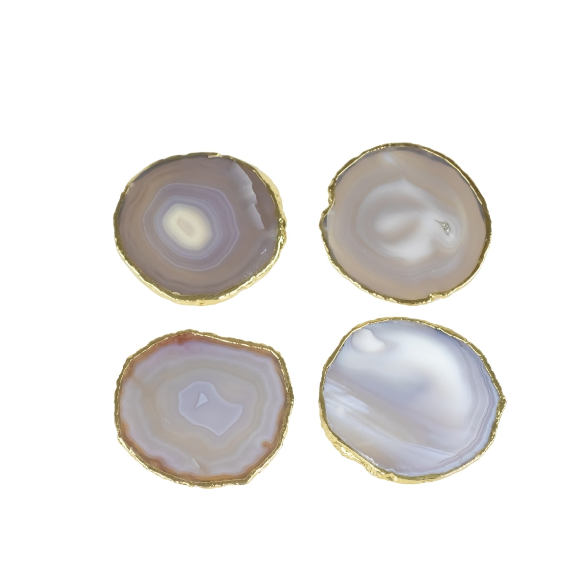 Kit Porta Copos em Ágata Natural Cristalizada tons azul borda banho Ouro 24k