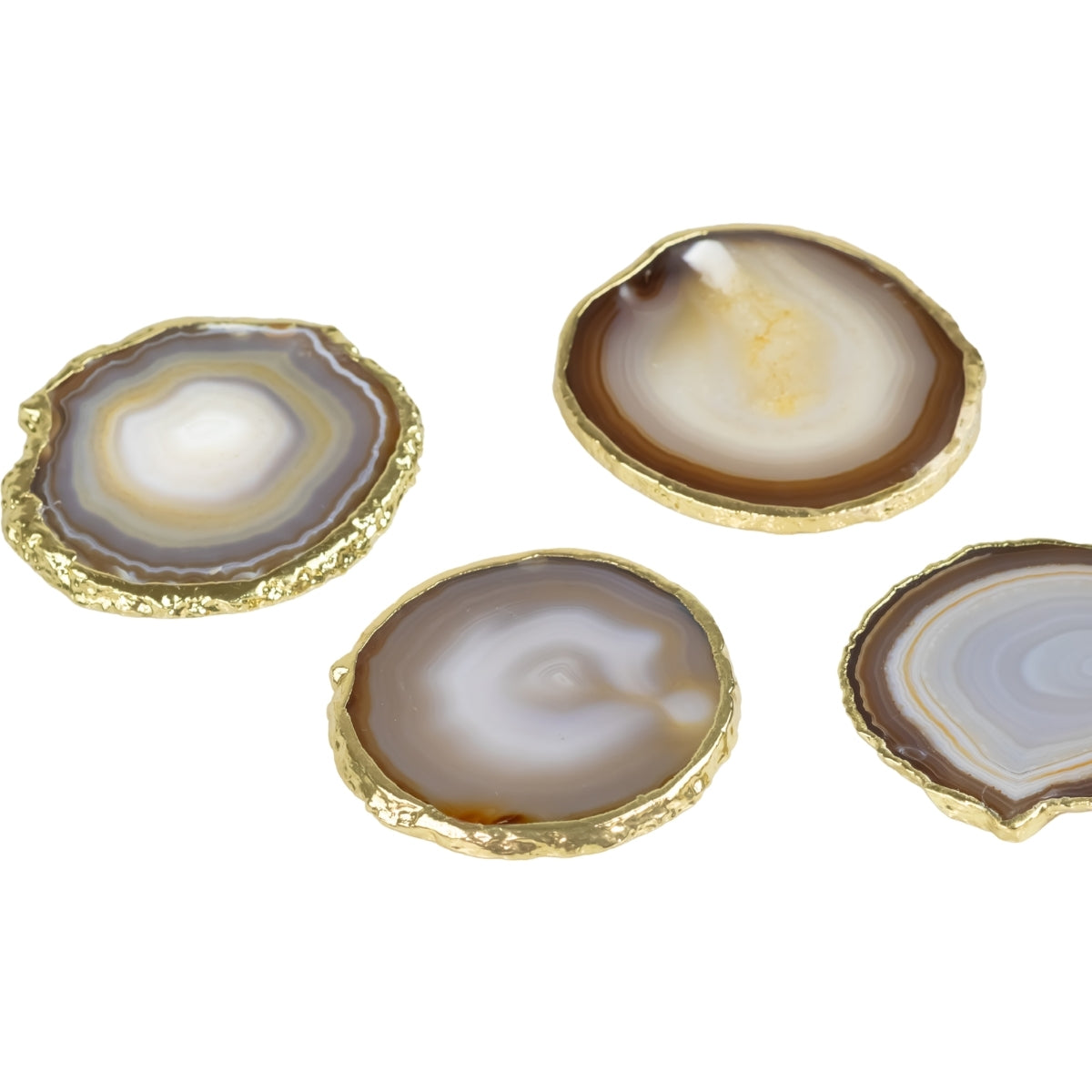 Kit Porta Copos em Ágata Natural Cristalizada tons cinza e caramelo borda banho Ouro 24k