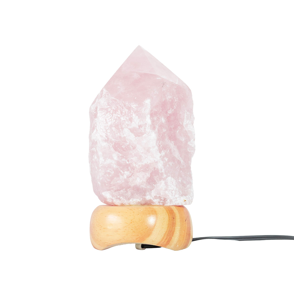 Luminária Ponta Quartzo Rosa na Base de Madeira Clara