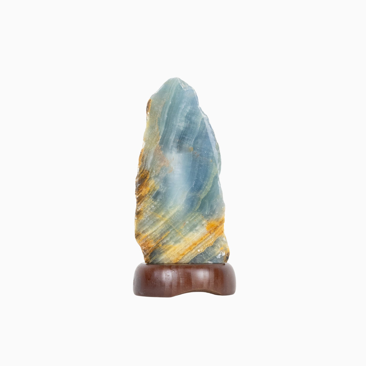 Luminária Ônix Azul Argentino Base Madeira Escura 1,655 kg 