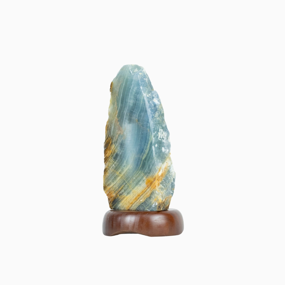 Luminária Ônix Azul Argentino Base Madeira Escura 1,655 kg 