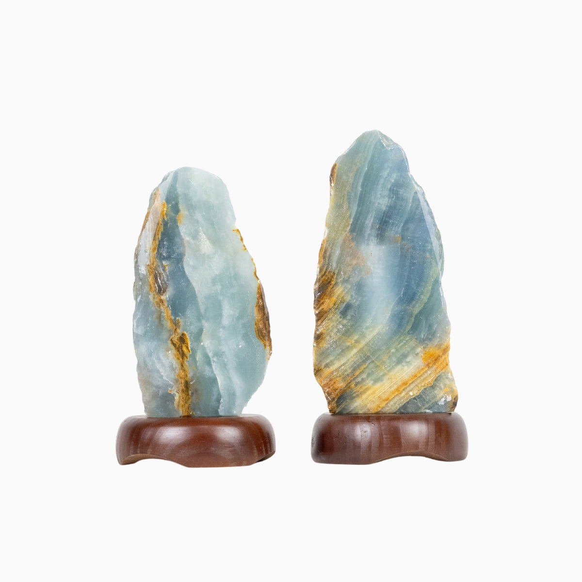Luminária Ônix Azul Argentino Base Madeira Escura 1,655 kg 