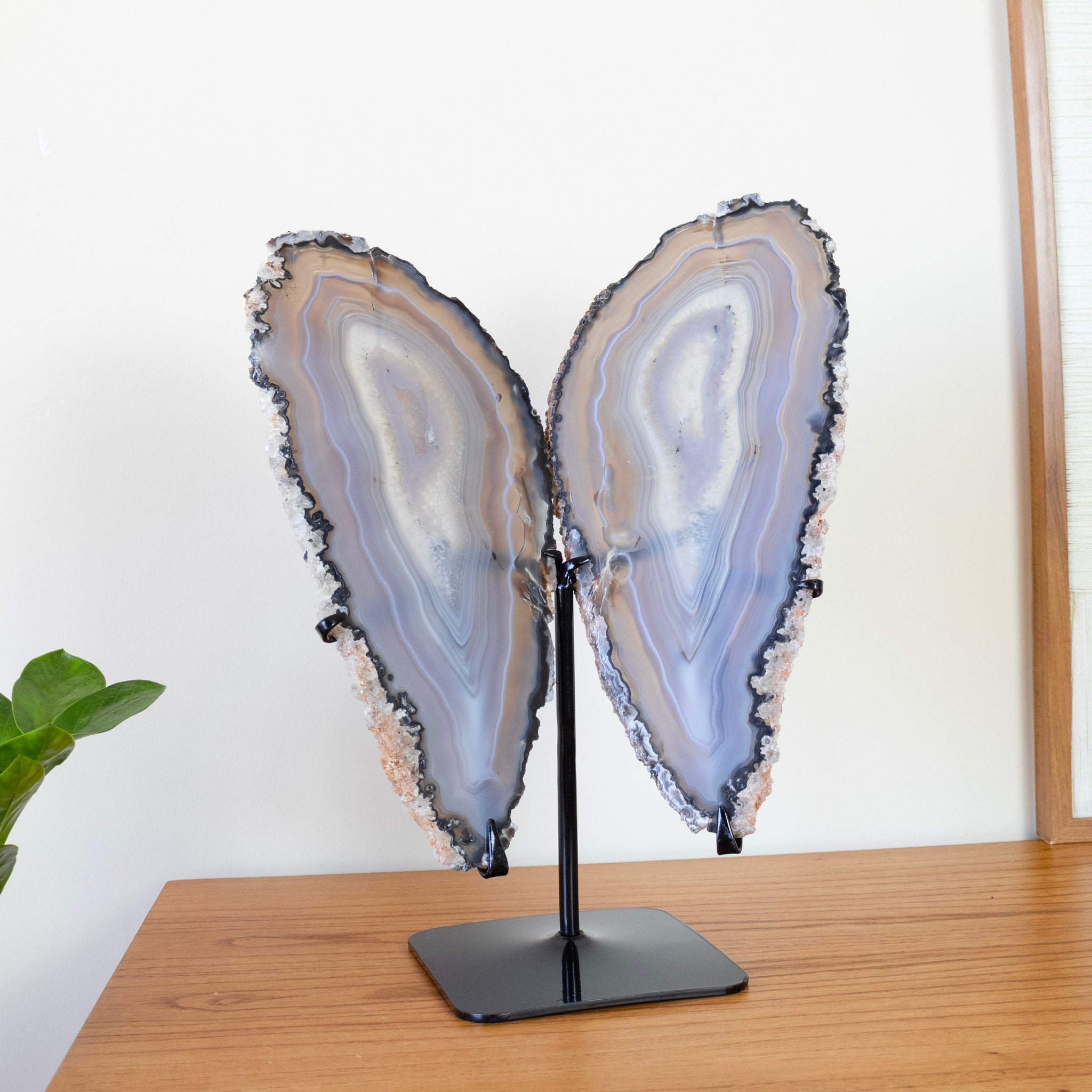 Borboleta Chapa Ágata Tons Cinza Natural Polida na Base Metal 2,600 kg