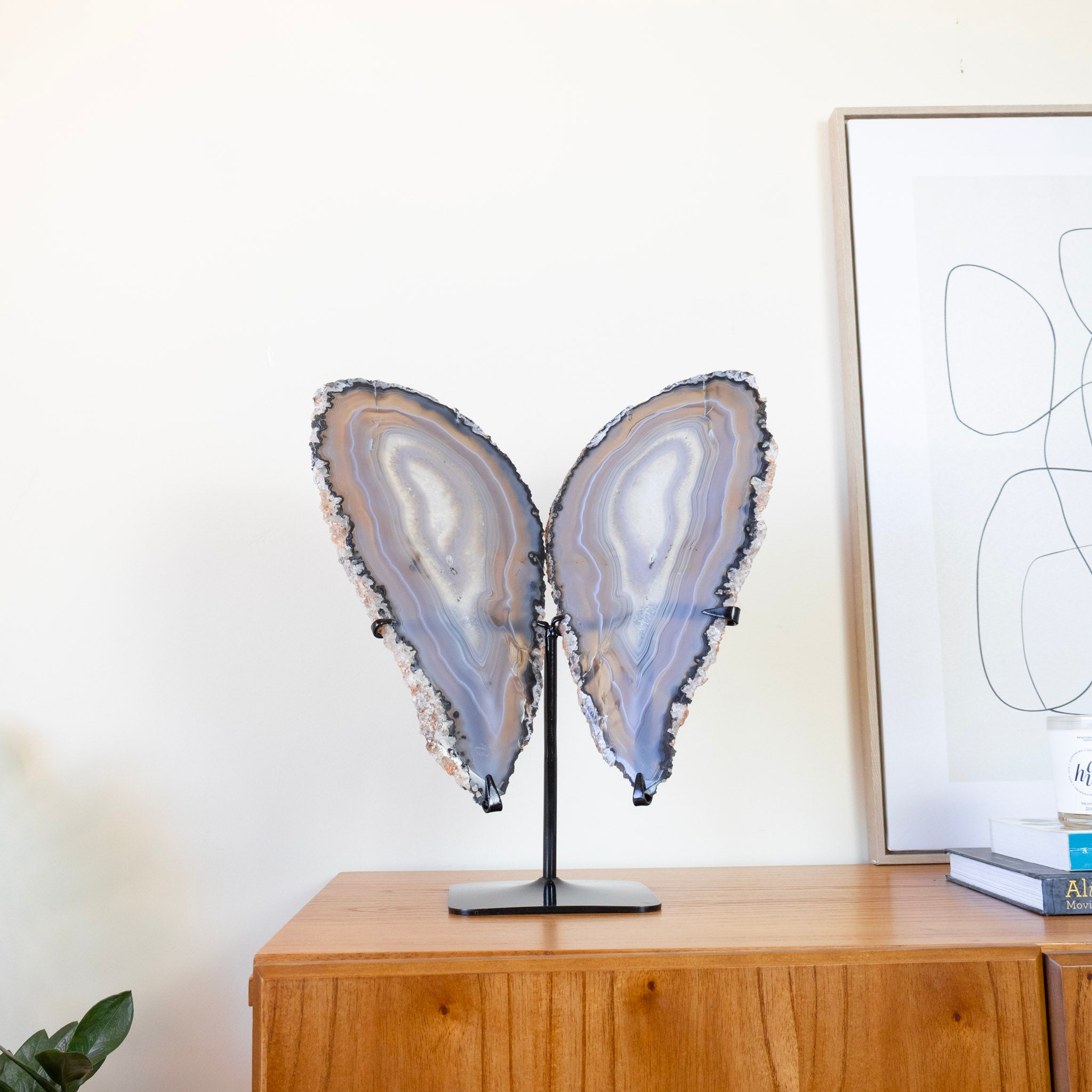 Borboleta Chapa Ágata Tons Cinza Natural Polida na Base Metal 2,600 kg