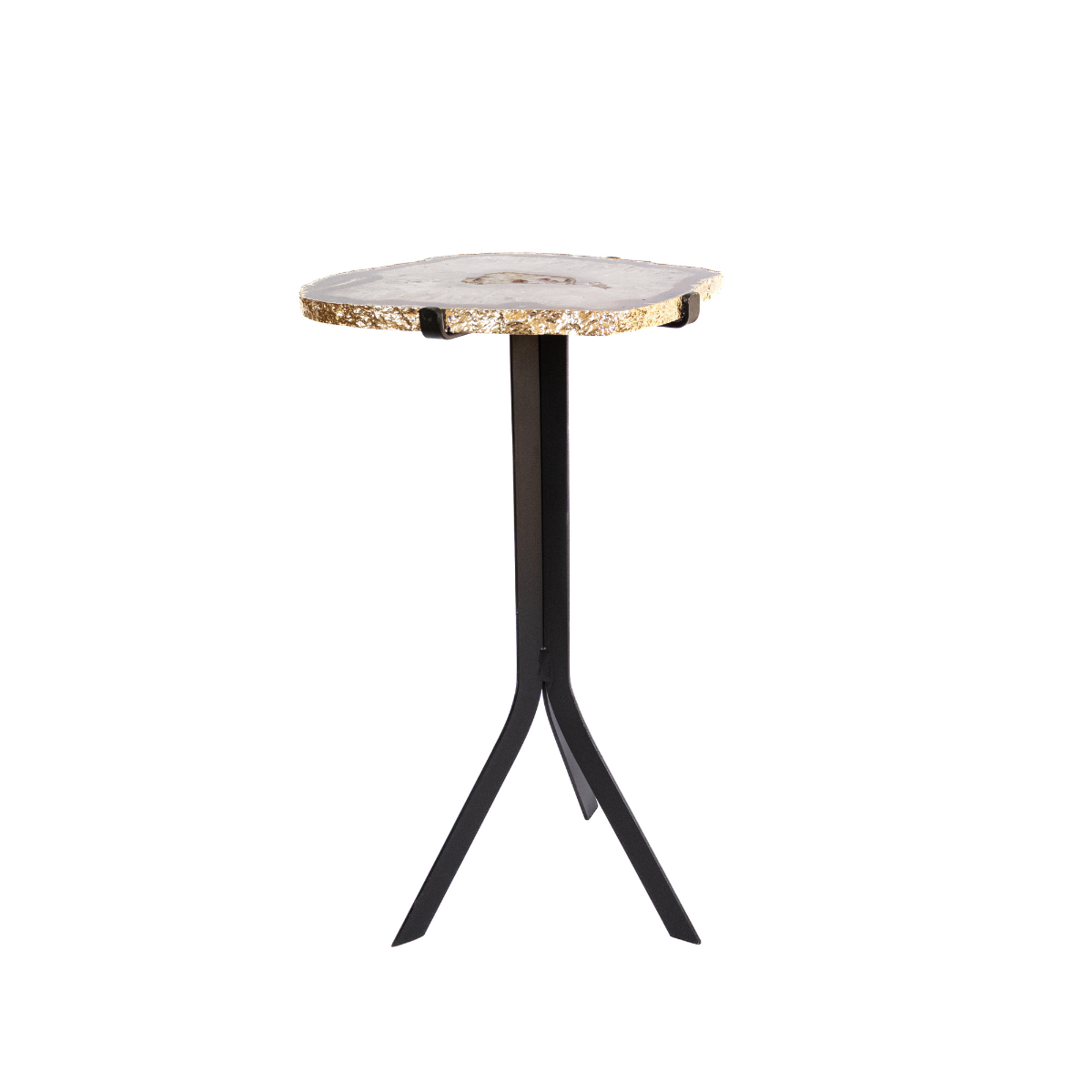 Mesa Chapa de Ágata e Cristal de Quartzo Natural Borda Banho Ouro 24k 