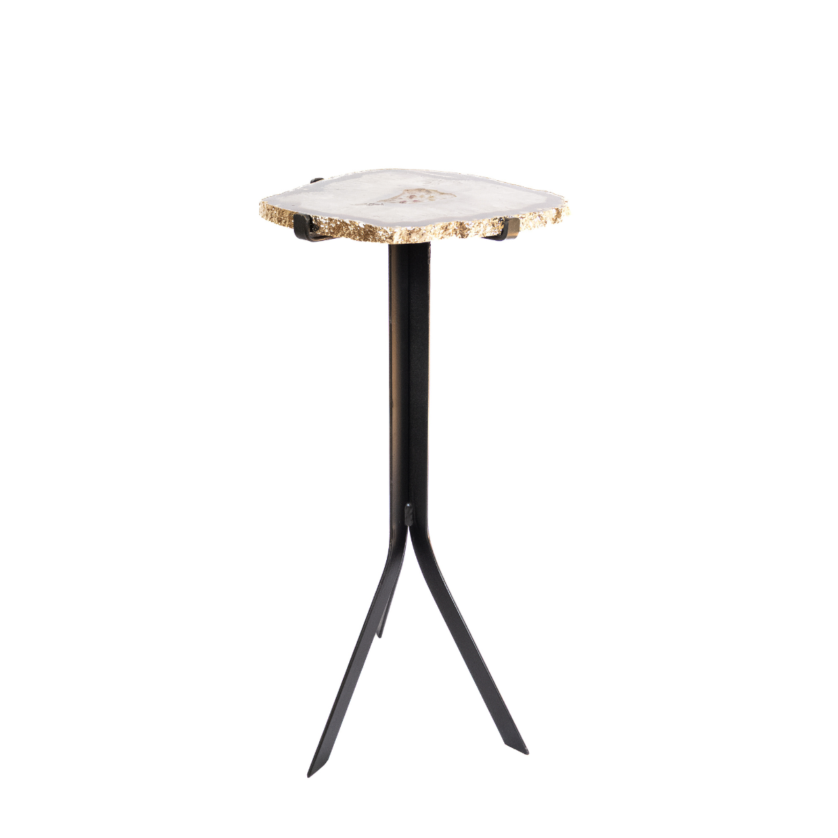 Mesa Chapa de Ágata e Cristal de Quartzo Natural Borda Banho Ouro 24k 