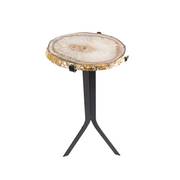 Mesa Chapa de Ágata e Cristal de Quartzo Natural Borda Banho Ouro 24k 4,100kg