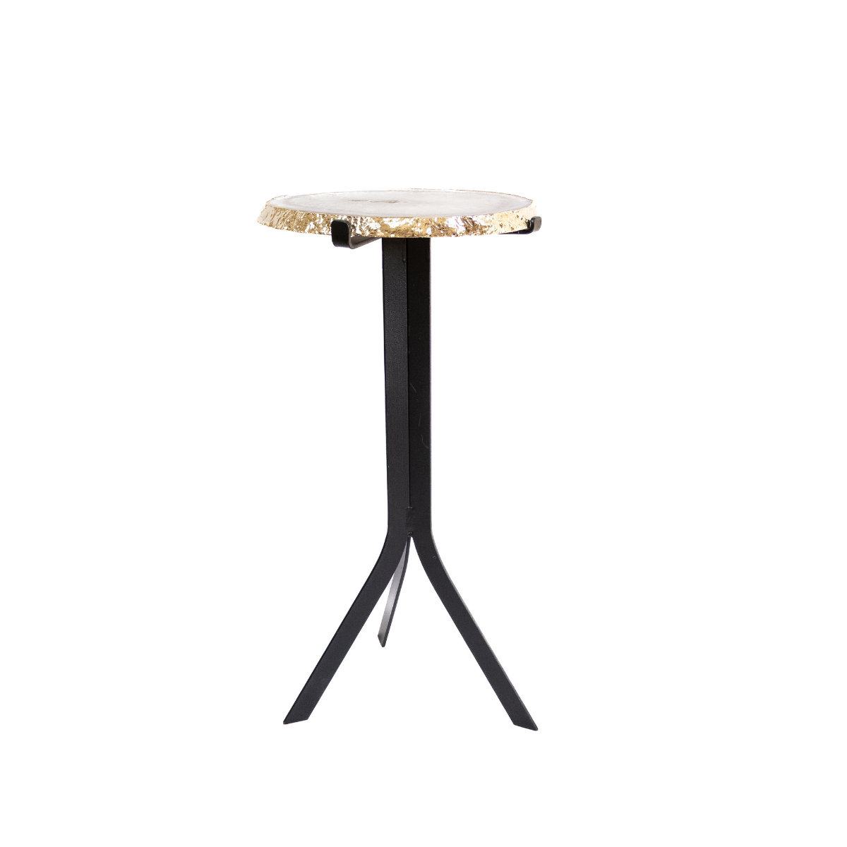 Mesa Chapa de Ágata e Cristal de Quartzo Natural Borda Banho Ouro 24k 4,100kg