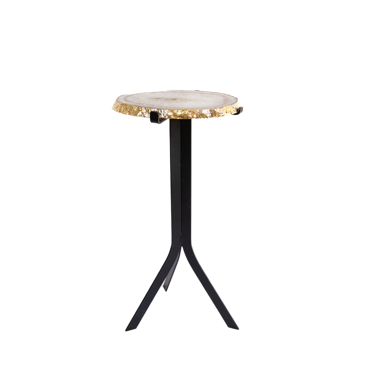 Mesa Chapa de Ágata e Cristal de Quartzo Natural Borda Banho Ouro 24k 4,100kg