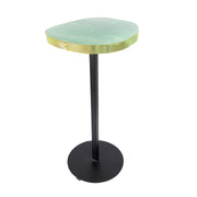 Mesa Chapa em Quartzo Verde Borda Banho Ouro Suporte Preto Fosco