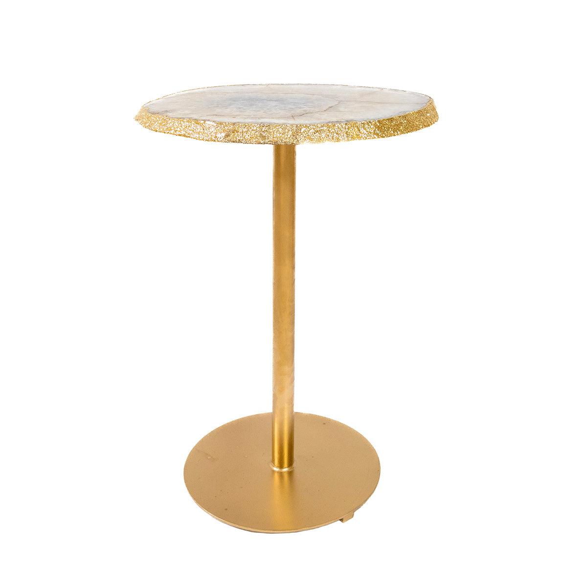 Mesa Dourada Chapa de Ágata Cristalizada Borda Banho Ouro 24k