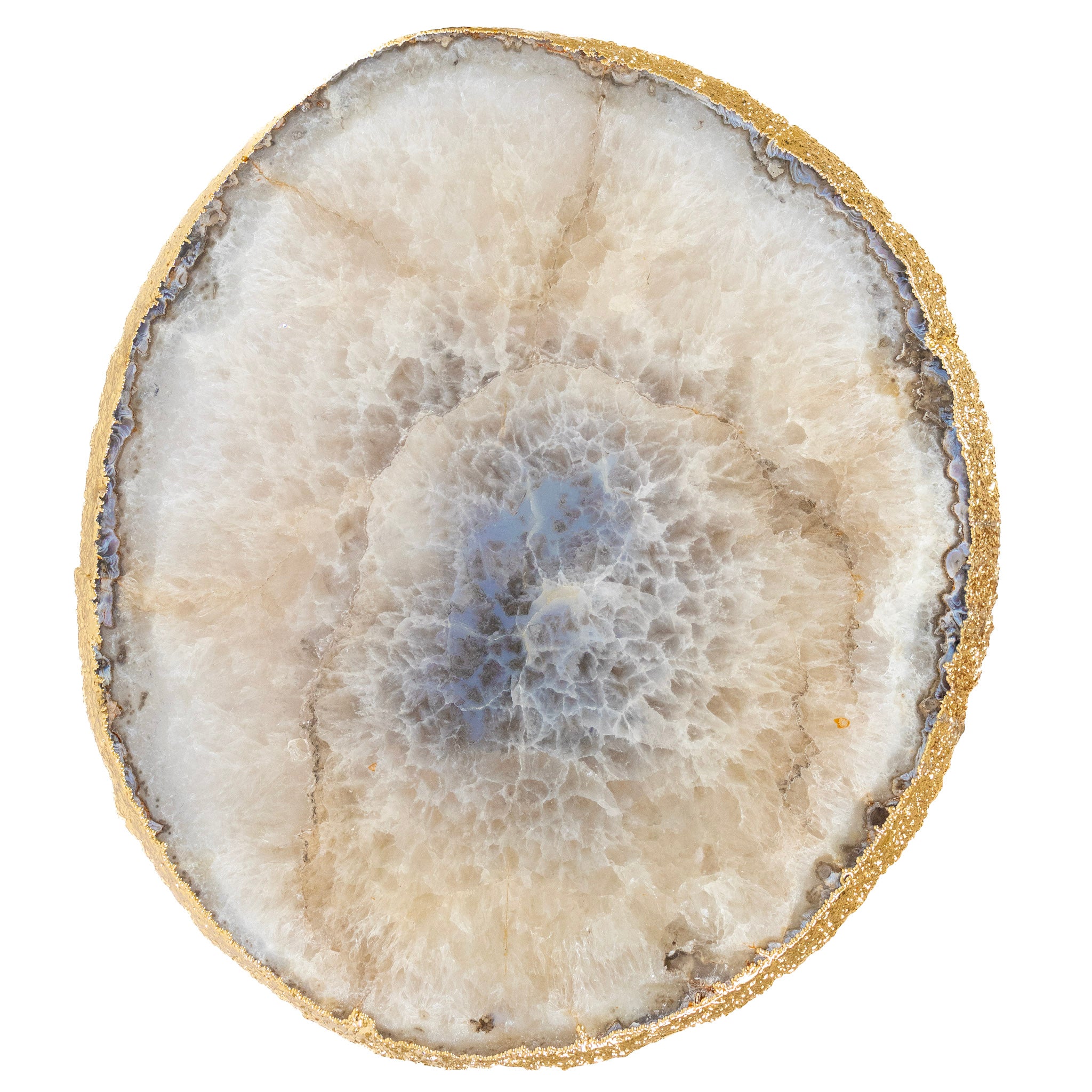 Mesa Dourada Chapa de Ágata Cristalizada Borda Banho Ouro 24k