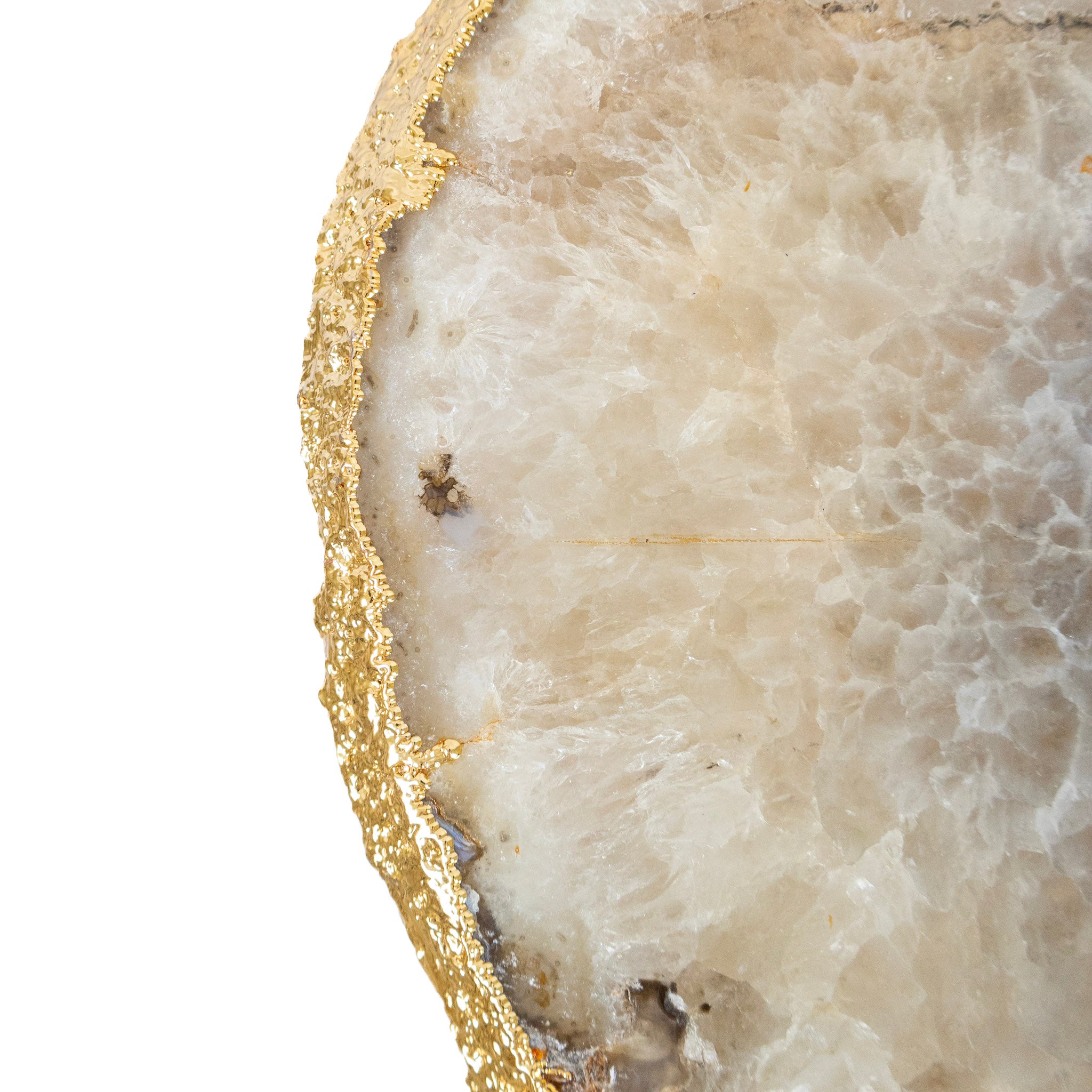 Mesa Dourada Chapa de Ágata Cristalizada Borda Banho Ouro 24k