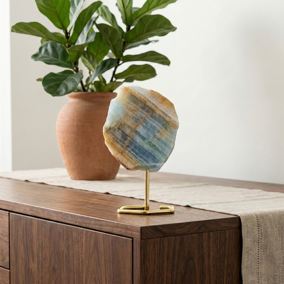 Ônix Azul Cielo Semi Polido na Base Metal Banho Ouro Dourado 440 a 600 gramas