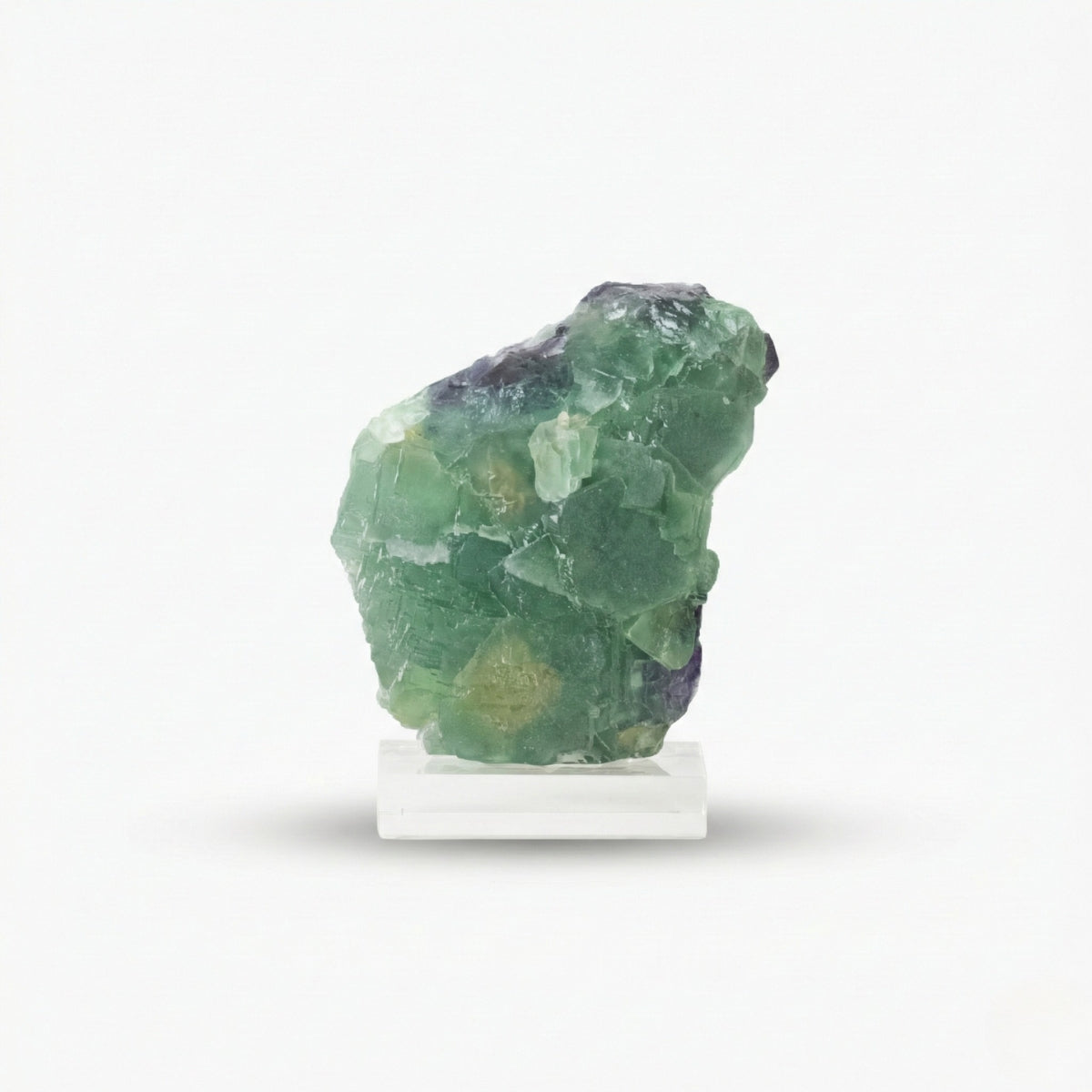 Pedra Fluorita Cúbica Verde e Roxo na Base Acrílica 2,610 kg