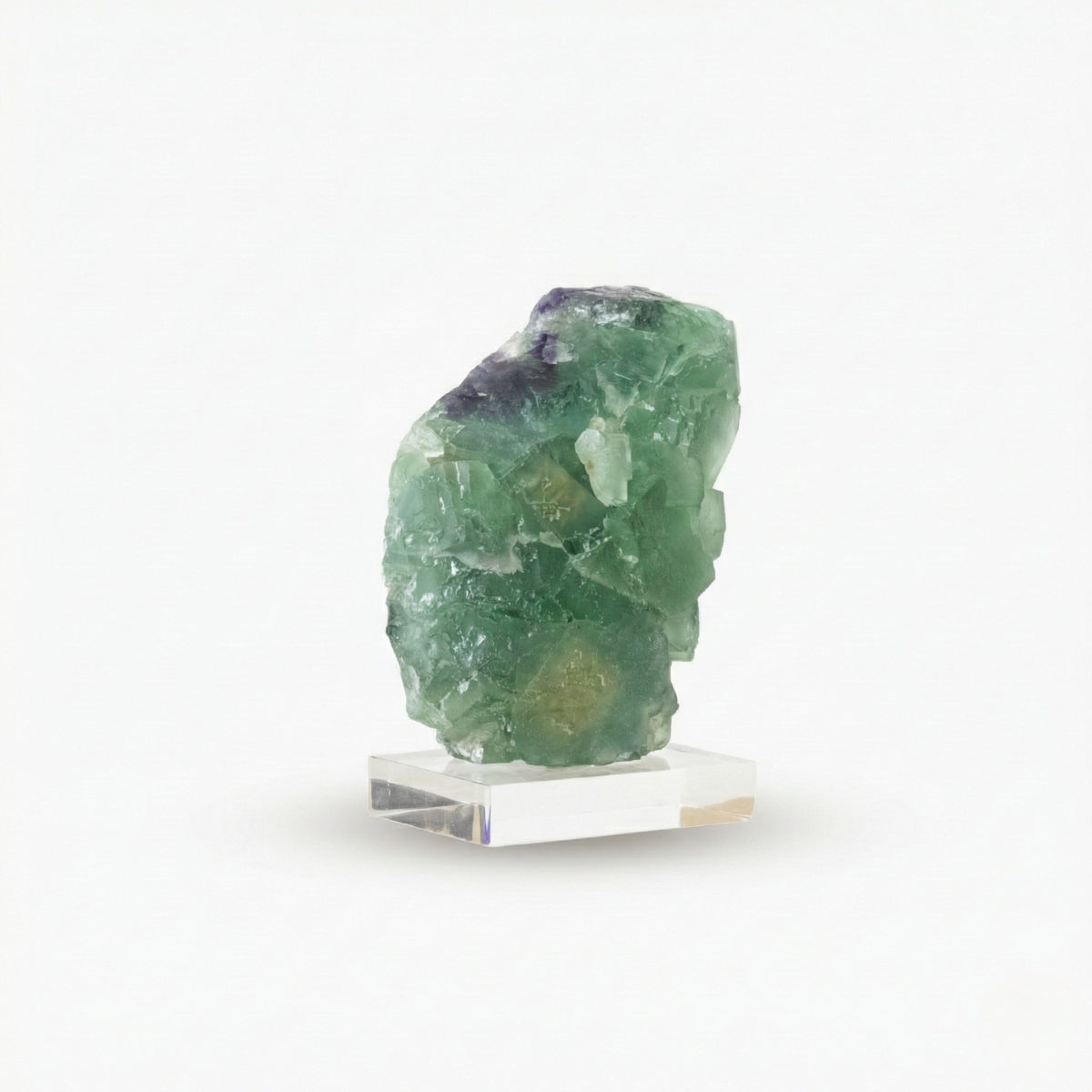 Pedra Fluorita Cúbica Verde e Roxo na Base Acrílica 2,610 kg