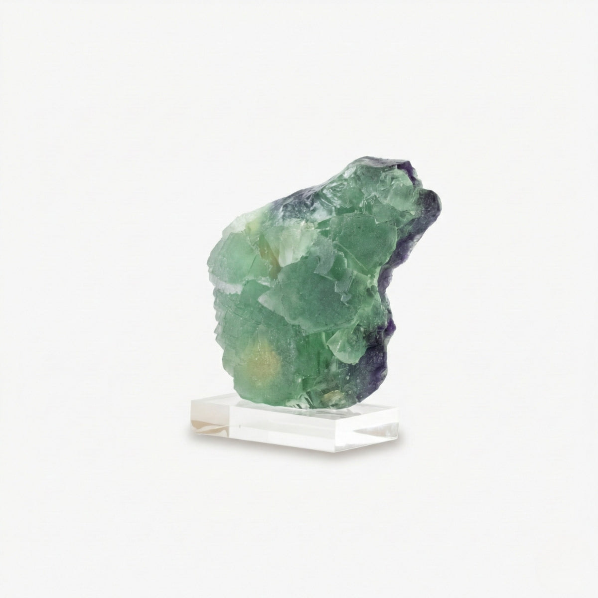 Pedra Fluorita Cúbica Verde e Roxo na Base Acrílica 2,610 kg