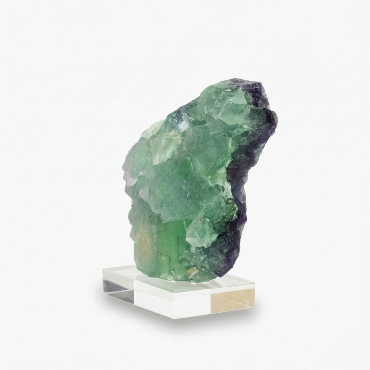 Pedra Fluorita Cúbica Verde e Roxo na Base Acrílica 2,610 kg