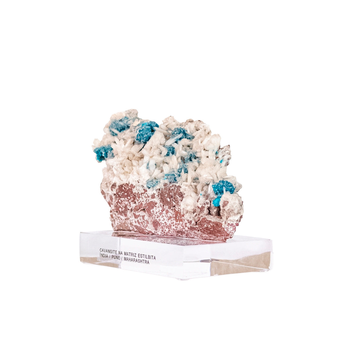 Pedra Cavansita ( Cavansite ) na Matriz de Estilbita na Base Acrílica ( Coleção ) 680 gramas