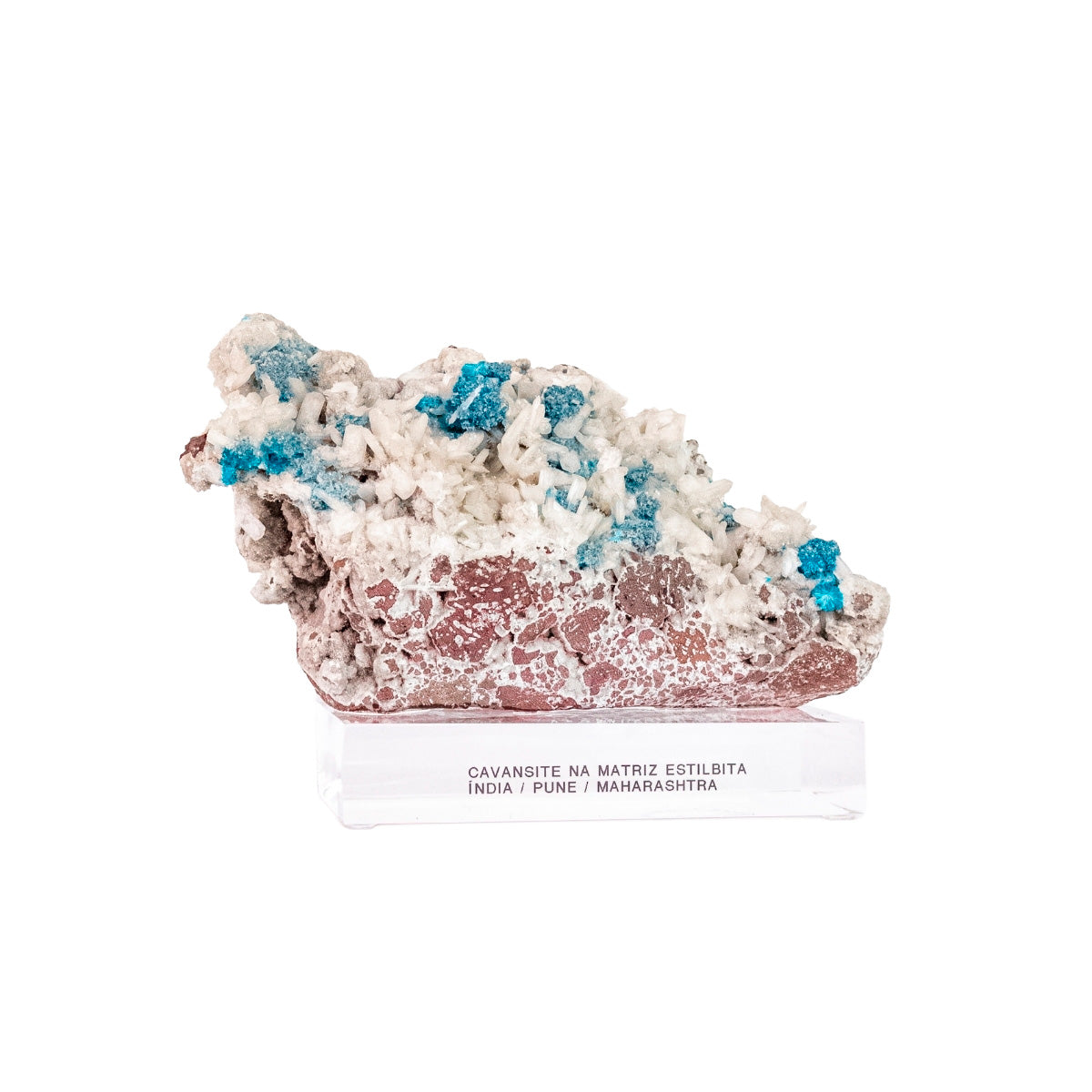 Pedra Cavansita ( Cavansite ) na Matriz de Estilbita na Base Acrílica ( Coleção ) 680 gramas