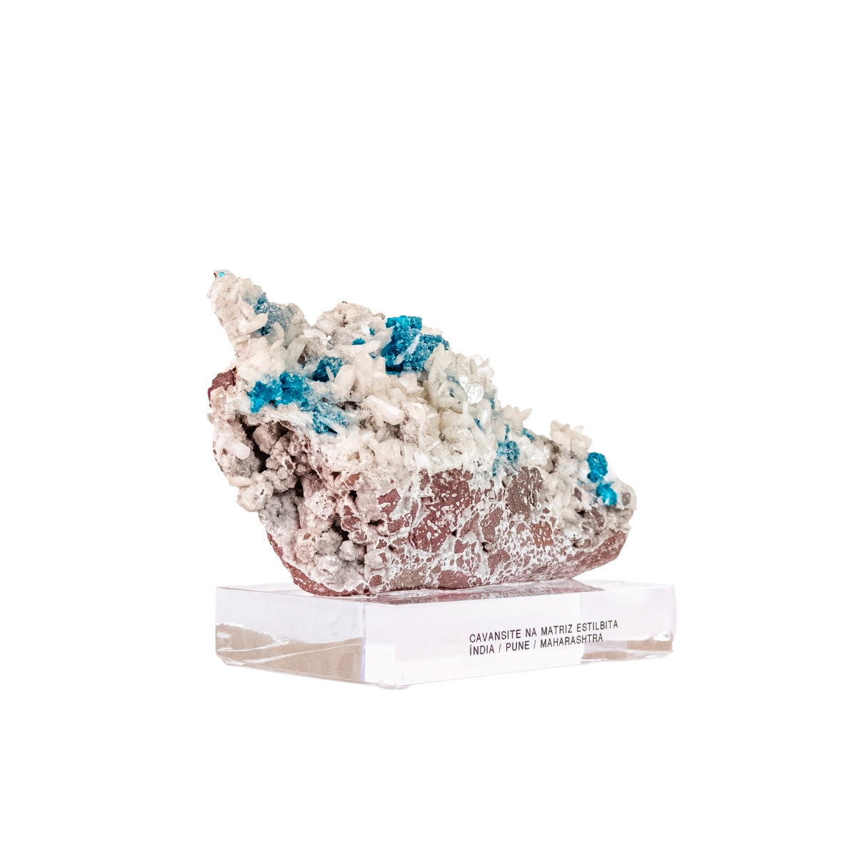 Pedra Cavansita ( Cavansite ) na Matriz de Estilbita na Base Acrílica ( Coleção ) 680 gramas