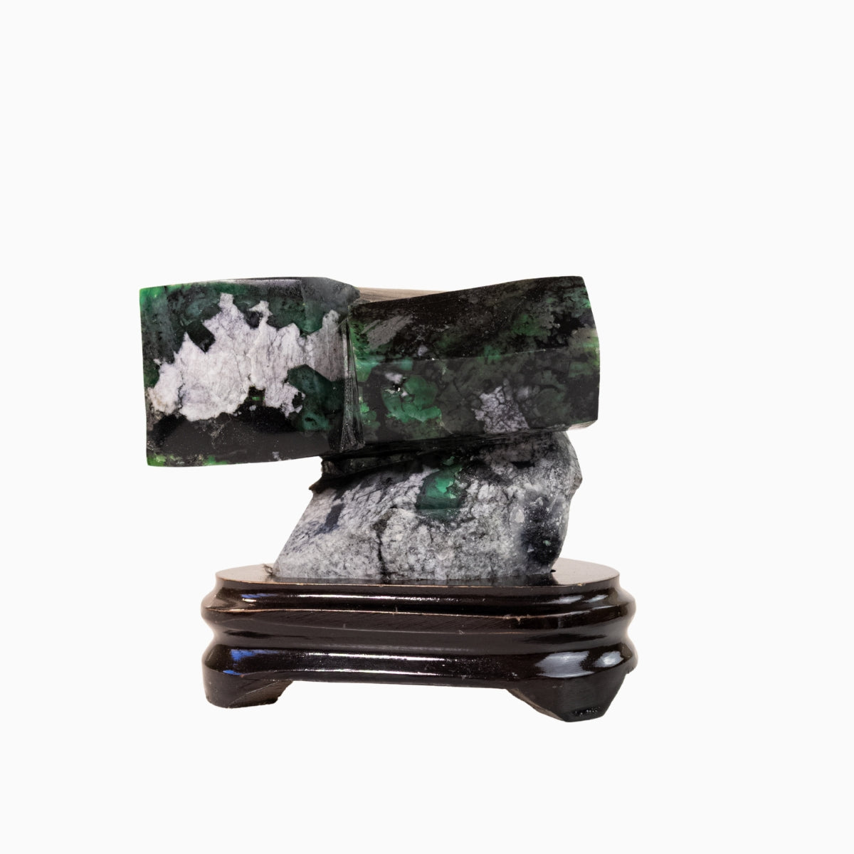 Pedra Esmeralda Extra Polida na Base de Madeira 1,120 kg