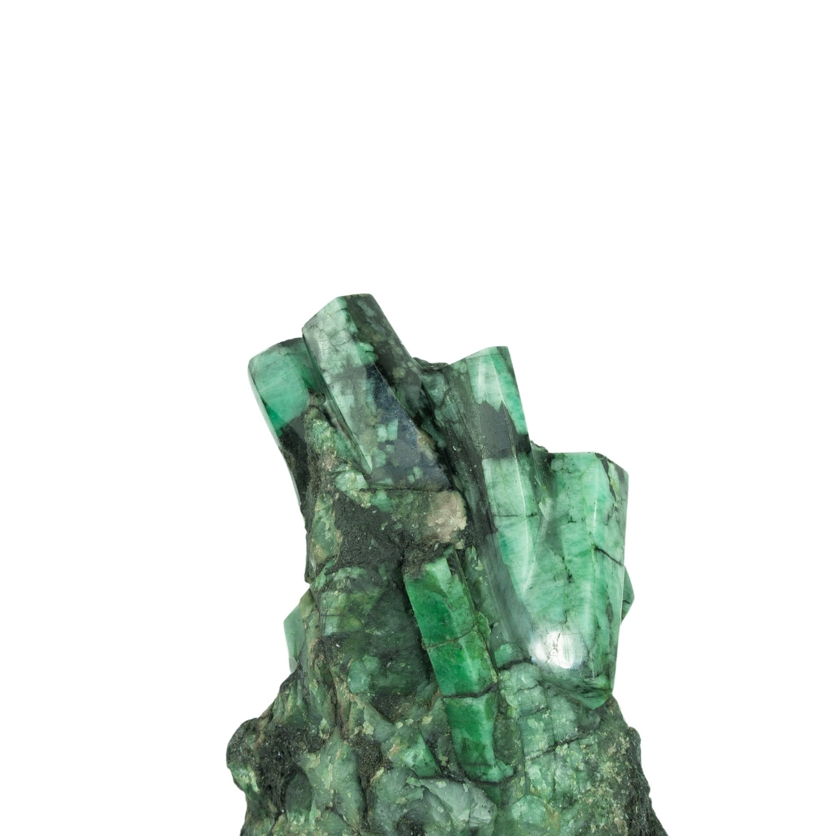 Pedra Esmeralda Polida na Base Metal Preto Giratória 6,2 kg
