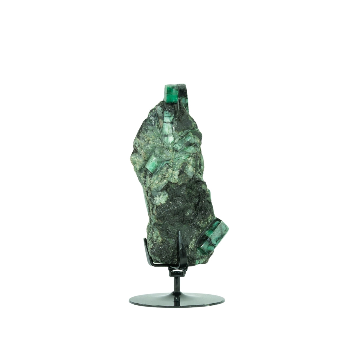 Pedra Esmeralda Polida na Base Metal Preto Giratória 6,2 kg