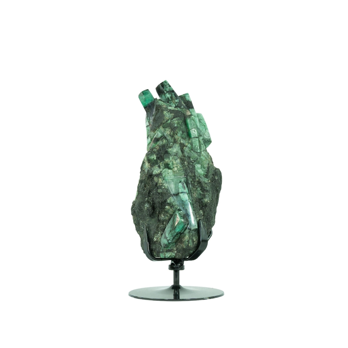 Pedra Esmeralda Polida na Base Metal Preto Giratória 6,2 kg