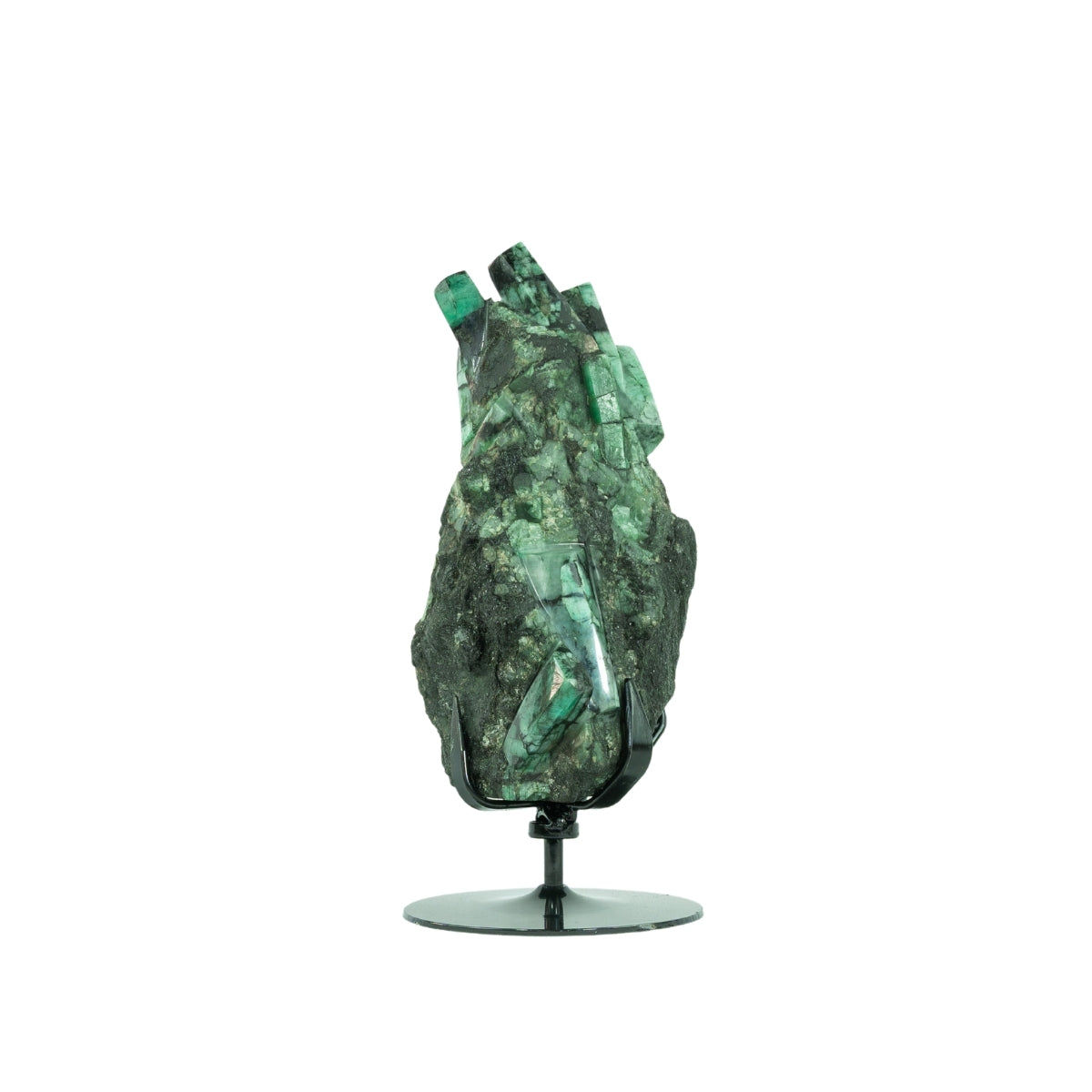 Pedra Esmeralda Polida na Base Metal Preto Giratória 6,2 kg