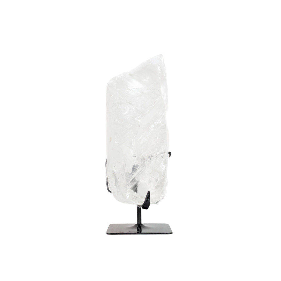 Pedra Gipsita Transparente Incolor Bruta Extra na Base Metal Preto ( Coleção ) 3,260 kg