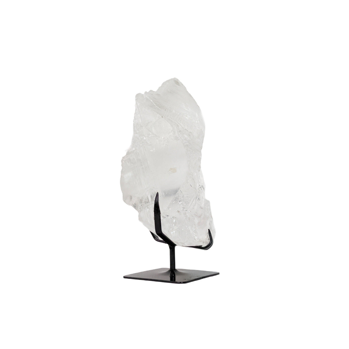Pedra Gipsita Transparente Incolor Bruta Extra na Base Metal Preto ( Coleção ) 3,260 kg