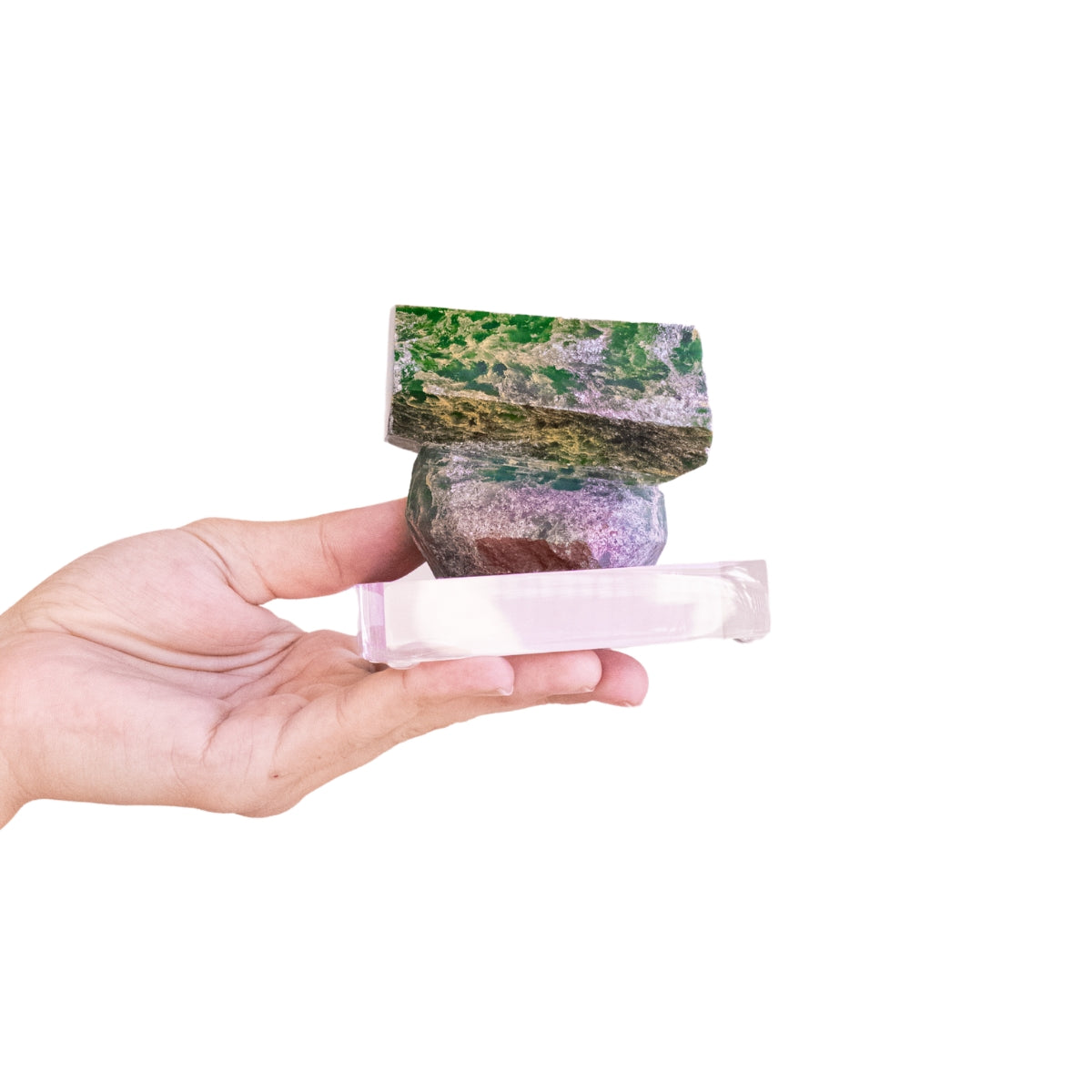 Pedra Jade Polida na Base Acrílica 498 gramas 