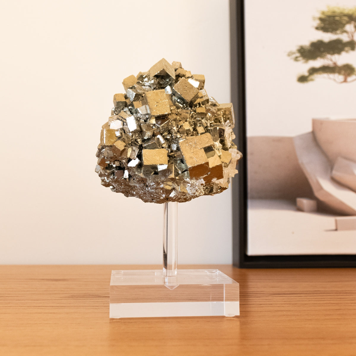 Pedra Pirita Cúbica de Navajun Espanha Base Acrílica 1,700 Kg (coleção)