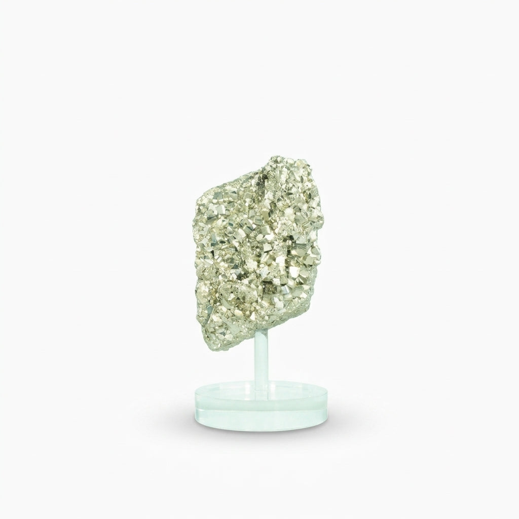 Pedra Pirita Cúbica de Navajun Espanha Base Acrílica 2,614 Kg (coleção)