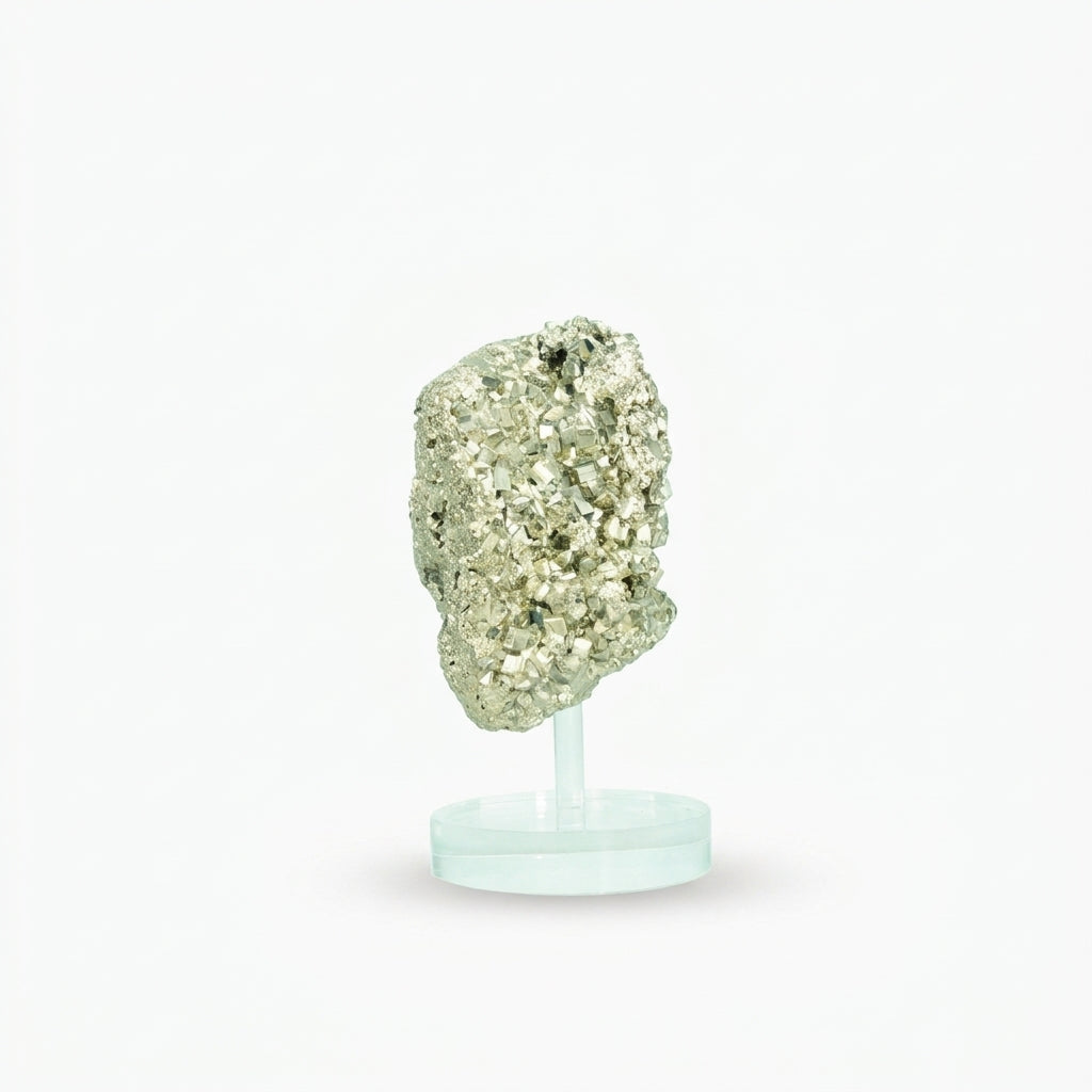 Pedra Pirita Cúbica de Navajun Espanha Base Acrílica 2,614 Kg (coleção)