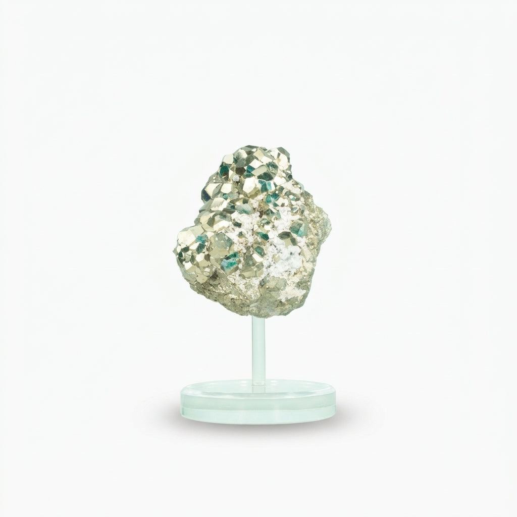 Pedra Pirita Cúbica de Navajun Espanha Base Acrílica 3,107 Kg (coleção)