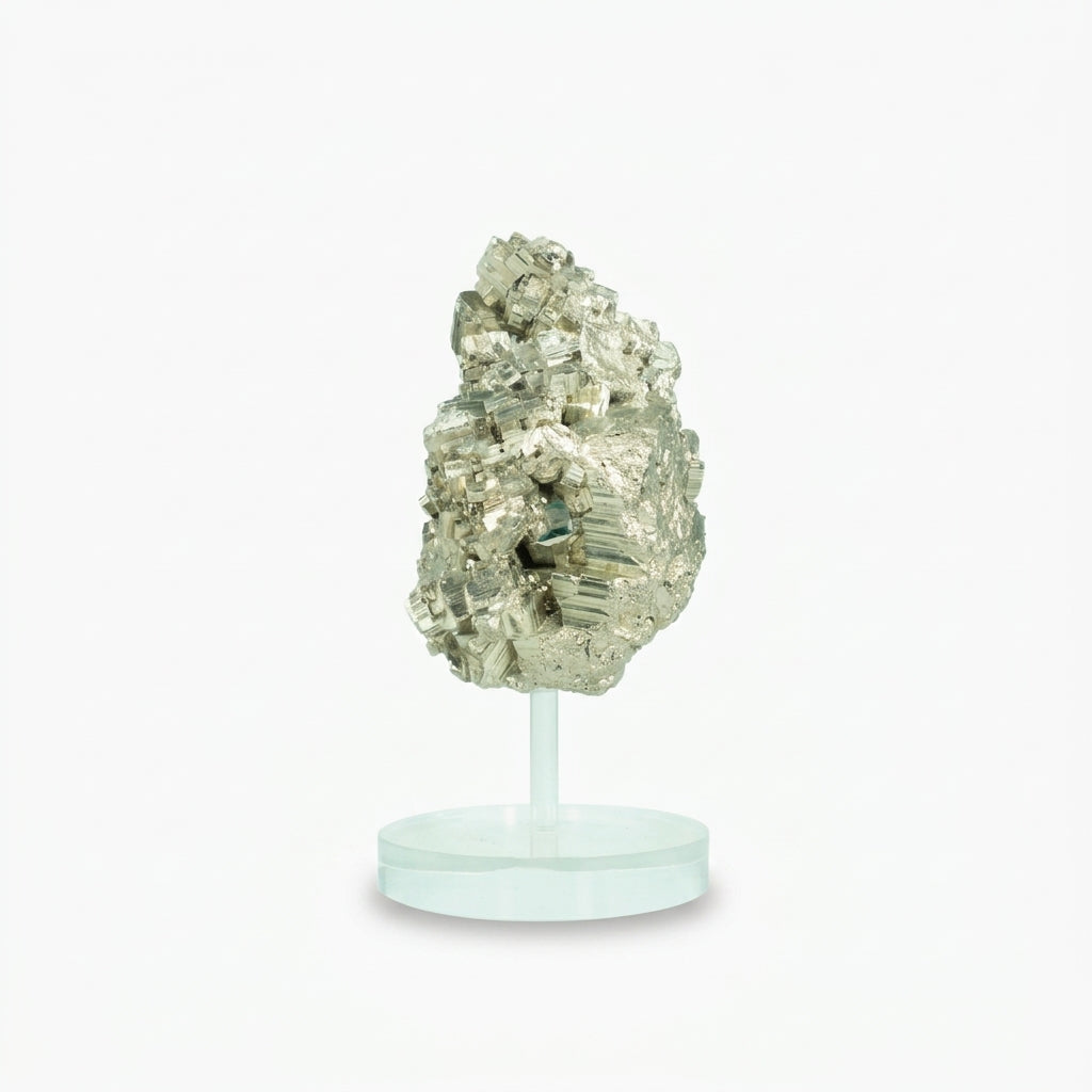 Pedra Pirita Cúbica de Navajun Espanha Base Acrílica 3,430 Kg (coleção)