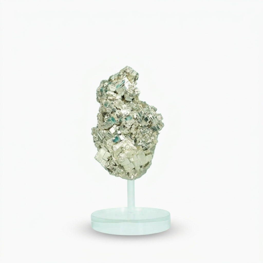 Pedra Pirita Cúbica de Navajun Espanha Base Acrílica 3,430 Kg (coleção)
