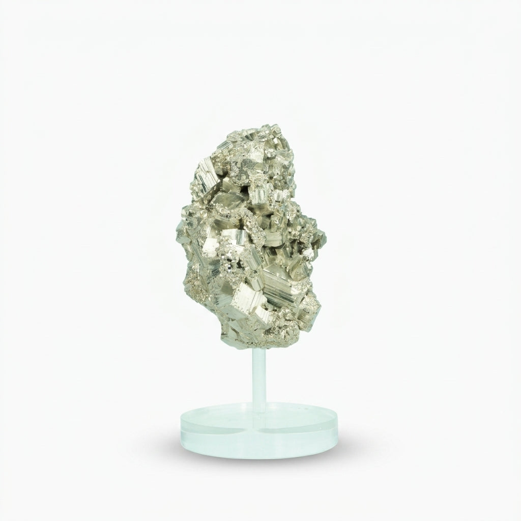 Pedra Pirita Cúbica de Navajun Espanha Base Acrílica 3,430 Kg (coleção)