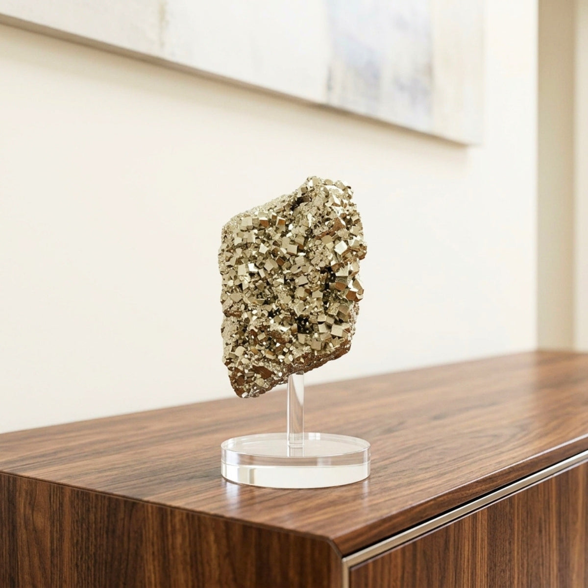Pedra Pirita Cúbica de Navajun Espanha Base Acrílica 2,614 Kg (coleção)