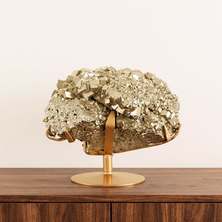 Pedra Pirita Grande Cúbica de Navajun Espanha Base Metal Cor Dourado 32,95 kg