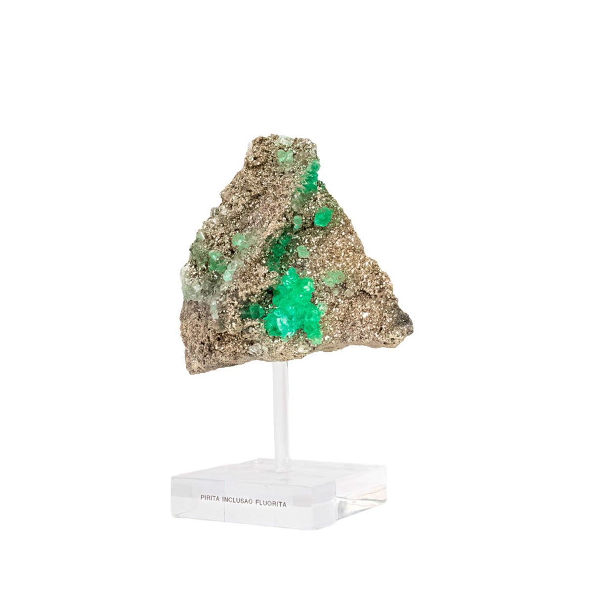 Pedra Pirita com Inclusão de Fluorita Verde Natural na Base Acrílica - formação rara ( Coleção )