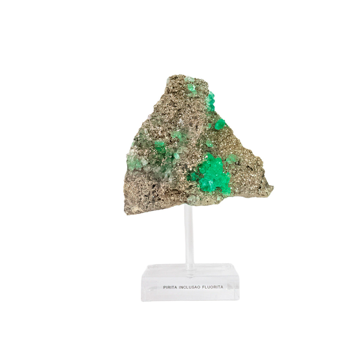 Pedra Pirita com Inclusão de Fluorita Verde Natural na Base Acrílica - formação rara ( Coleção )
