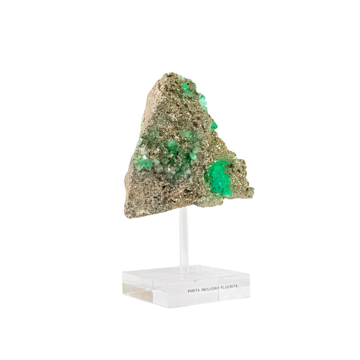 Pedra Pirita com Inclusão de Fluorita Verde Natural na Base Acrílica - formação rara ( Coleção )