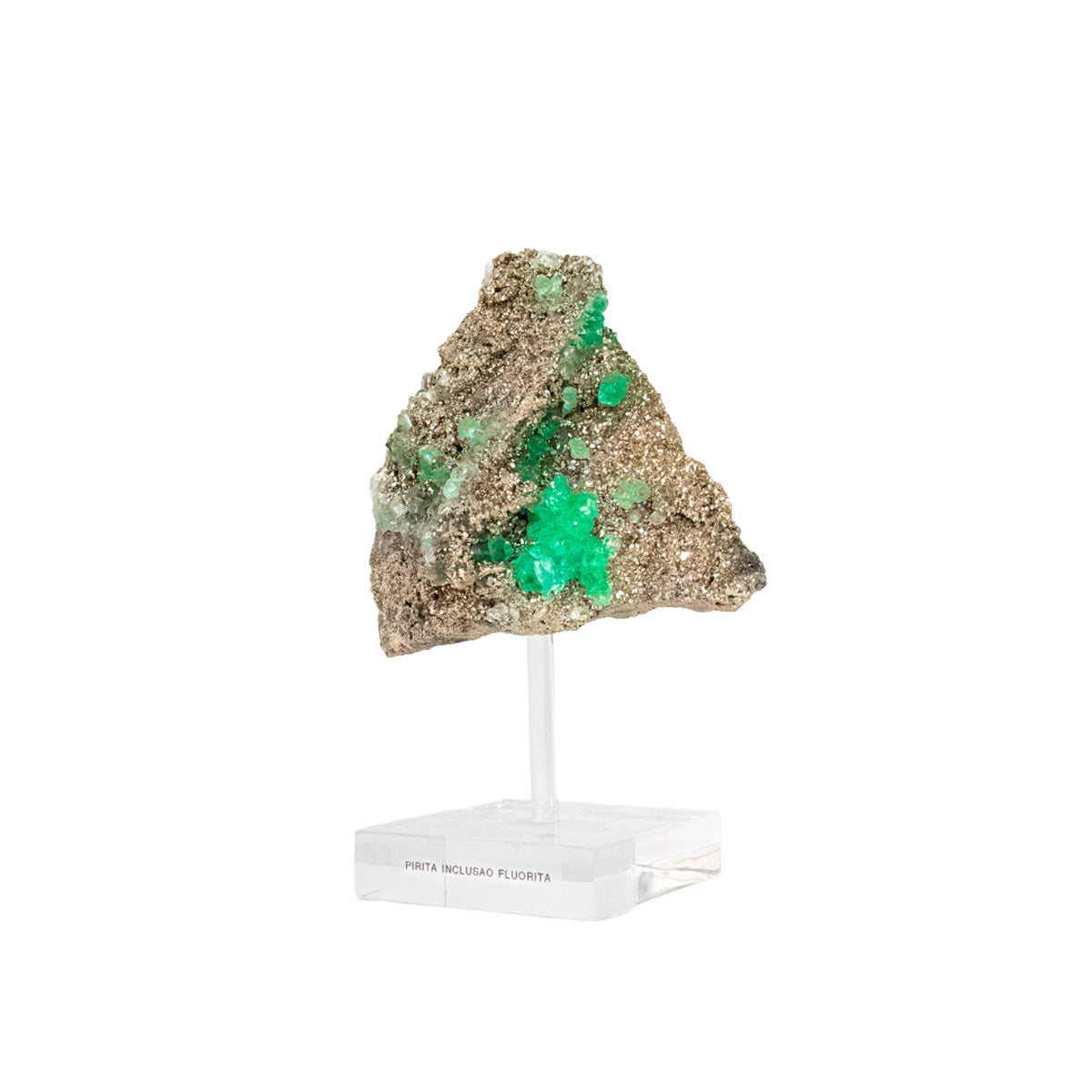 Pedra Pirita com Inclusão de Fluorita Verde Natural na Base Acrílica - formação rara ( Coleção )