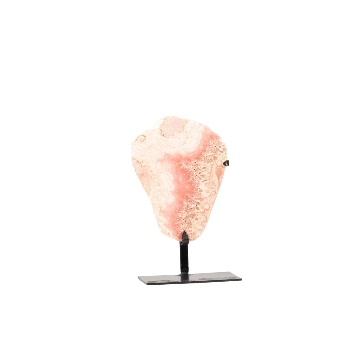 Pedra Rodocrosita Extra Polida Forma Livre na Base Metal Preto 487 gramas