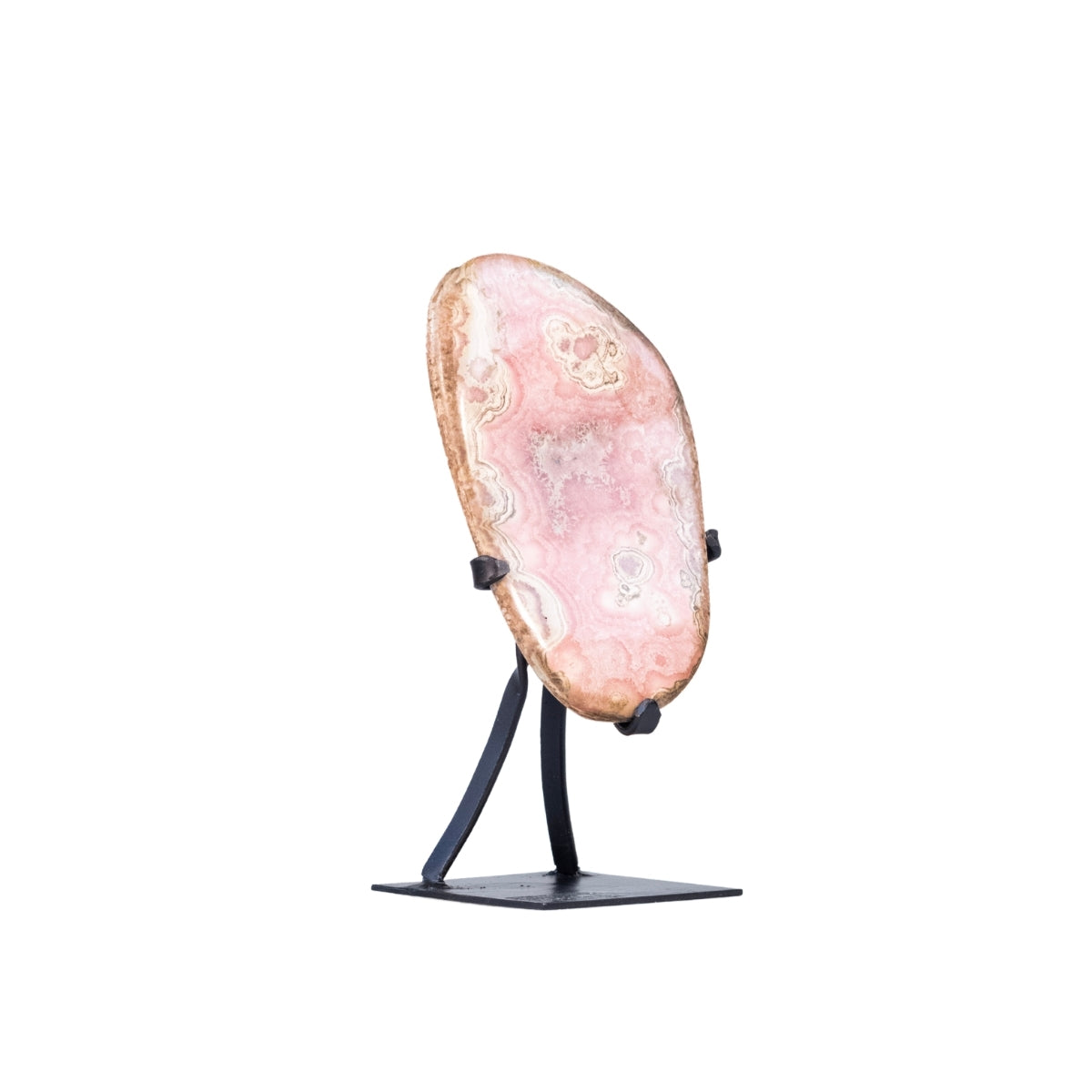 Pedra Rodocrosita Extra Polida Forma Livre na Base Metal Preto 680 gramas